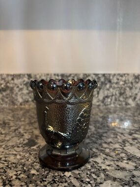 Iridescent Black Peacock Glass Vase - Decorative Accent